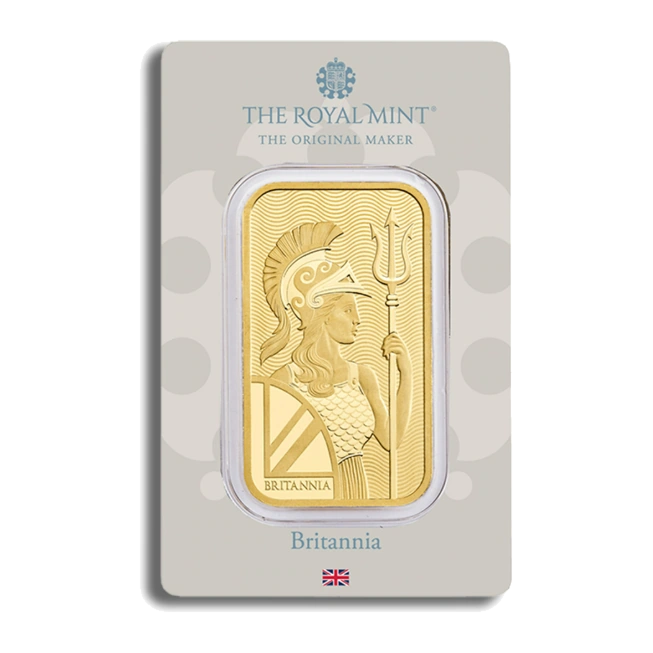 1 Ounce Gold Bar — Britannia (In Assay) — representative image