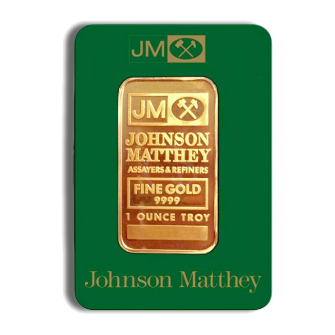 1 Ounce Gold Bar — Johnson Matthey (In Assay) — representative image