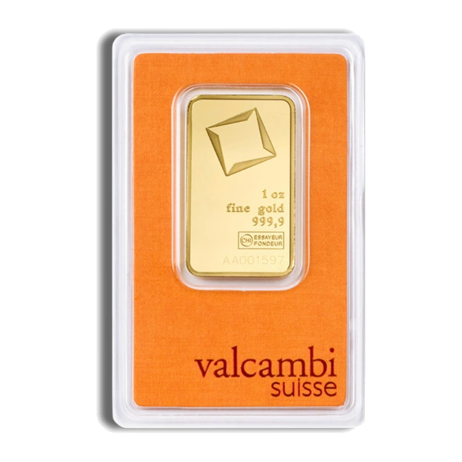 1 Ounce Gold Bar — Valcambi (In Assay) — representative image