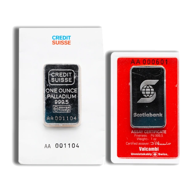 1 Ounce Palladium Bar — Brand Varies (In Assay) — representative image