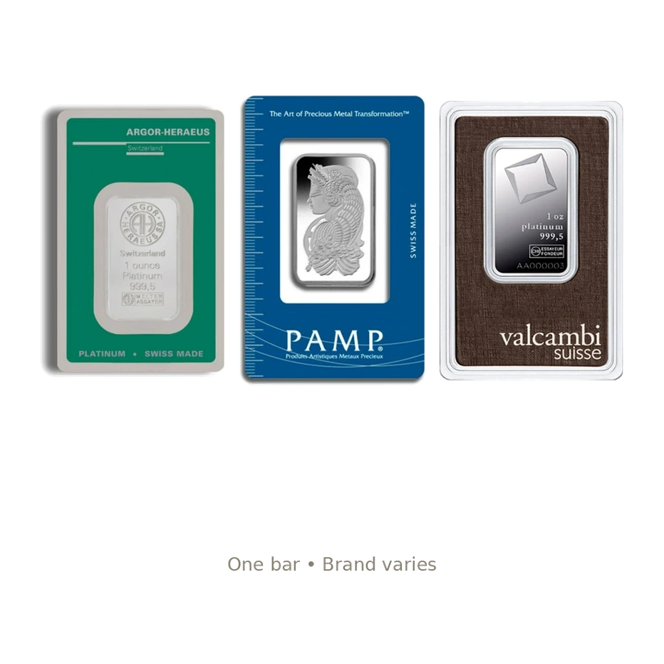 1 Ounce Platinum Bar — Brand Varies (In Assay) — representative image