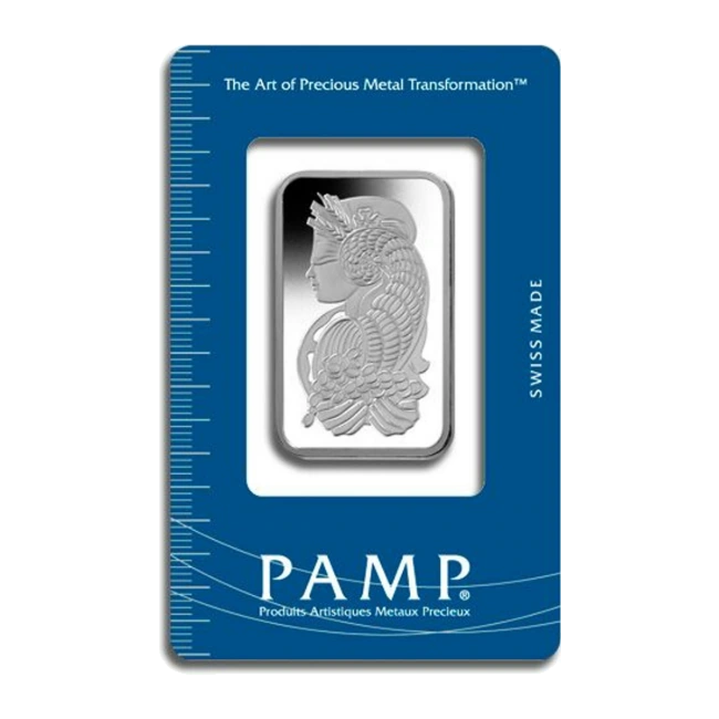 1 Ounce Platinum Bar — PAMP Fortuna (In Assay) — representative image