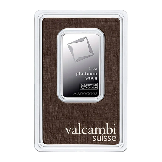 1 Ounce Platinum Bar — Valcambi (In Assay) — representative image