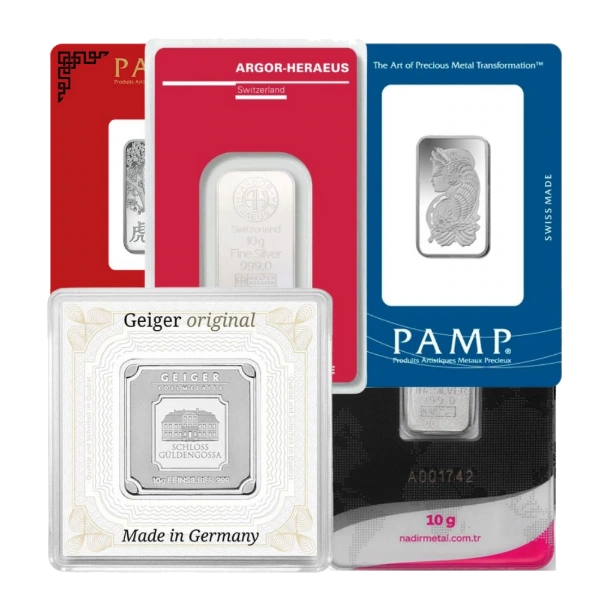 10 Gram Silver Bar — Brand Varies (In Assay) — representative image