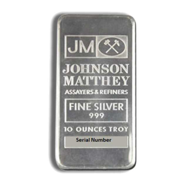 10 Ounce Silver Bar — Johnson Matthey — representative image