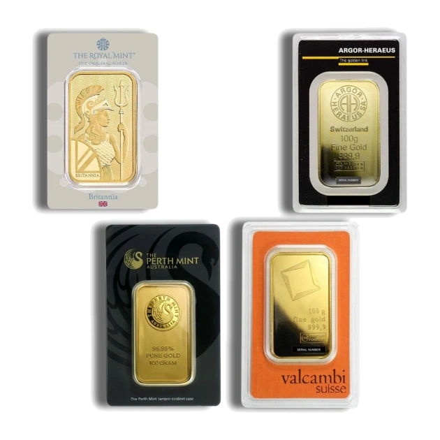 100 Gram Gold Bar — Brand Varies (In Assay) — representative image