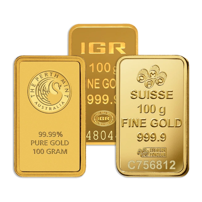 100 Gram Gold Bar — Brand Varies (No Assay Card) — representative image