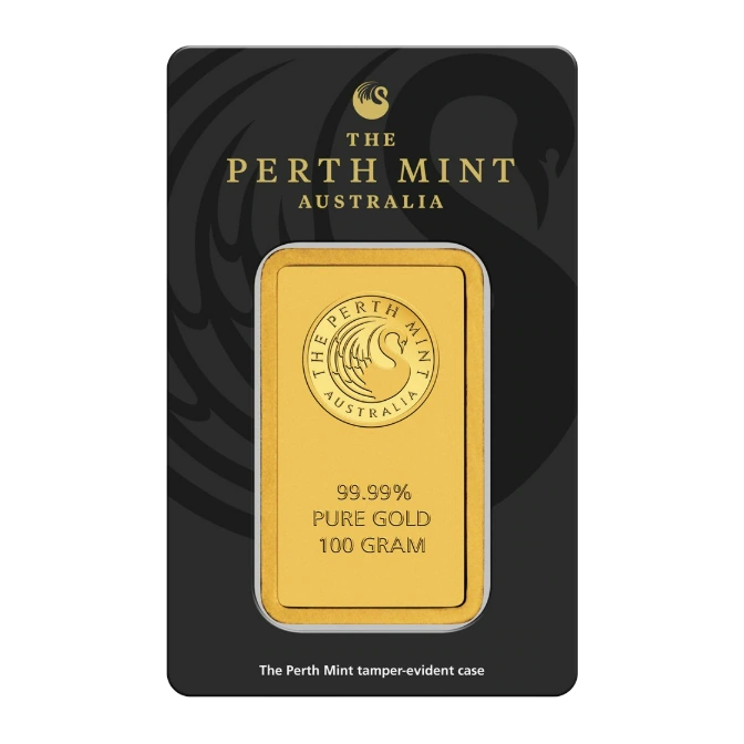 100 Gram Gold Bar — Perth Mint (In Assay) — representative image