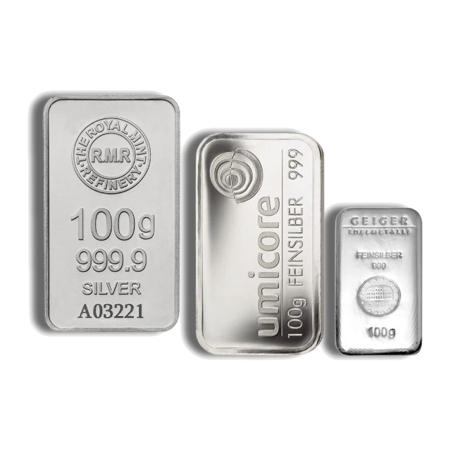 100 Gram Silver Bar — Brand Varies — representative image