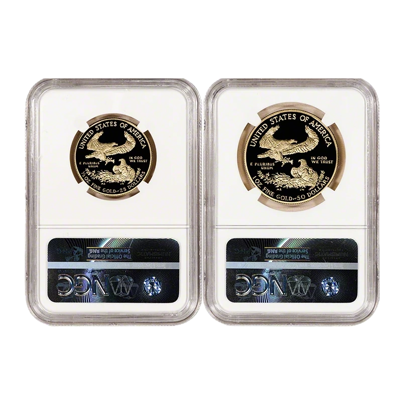 1987 American Eagle Gold Proof Two-Coin Set — Proof 70 — reverse of the holder, representative image
