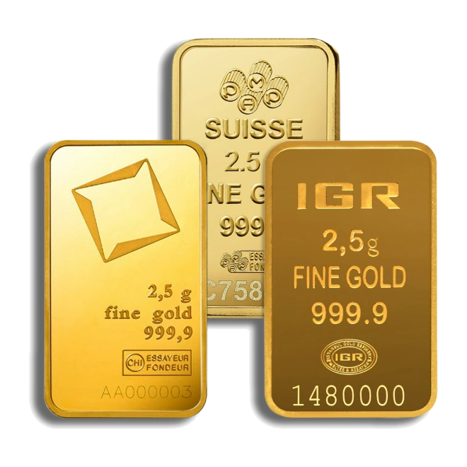 2.5 Gram Gold Bar — Brand Varies (No Assay Card) — representative image