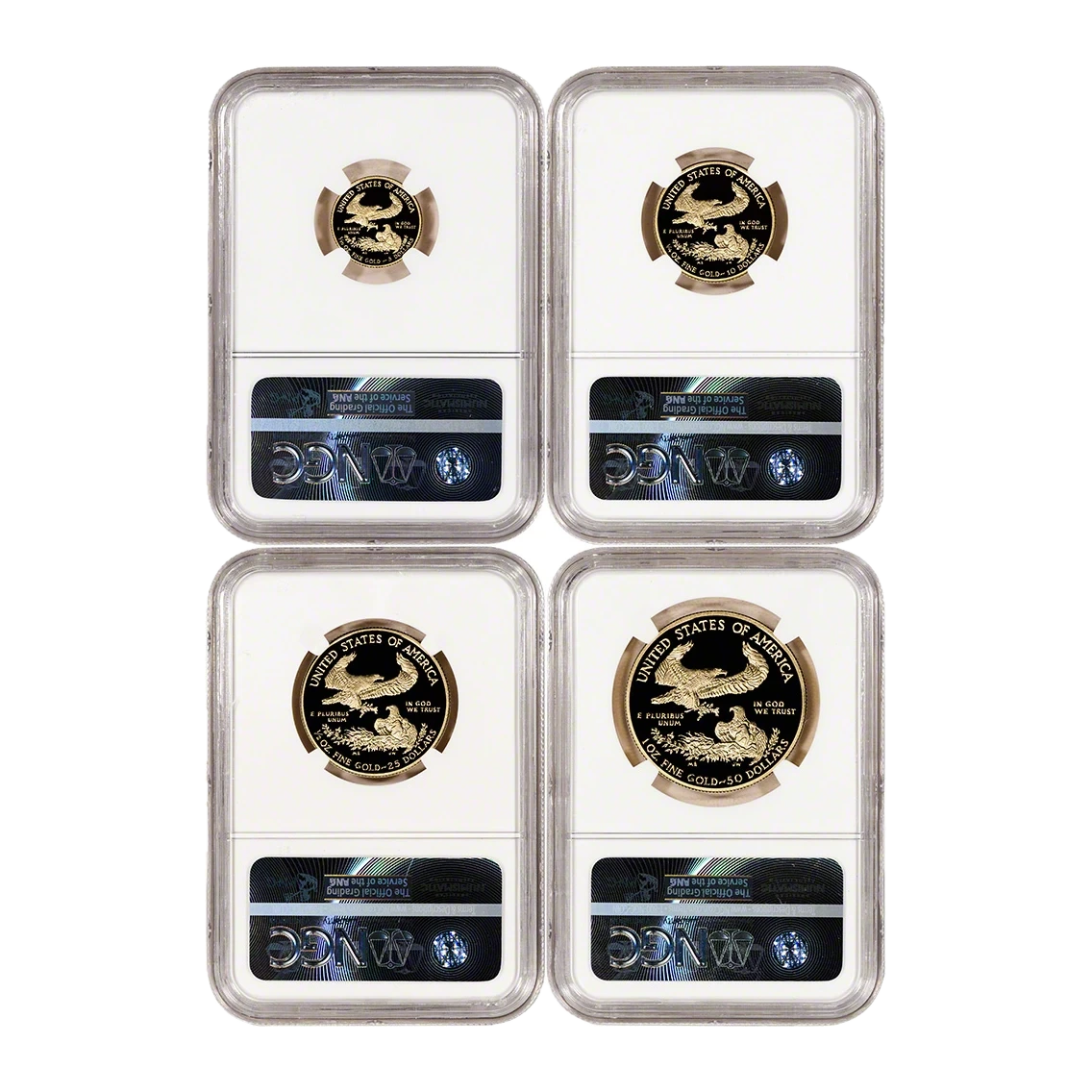 2000 American Eagle Gold Proof Four-Coin Set — Proof 70 — reverse of the holder, representative image