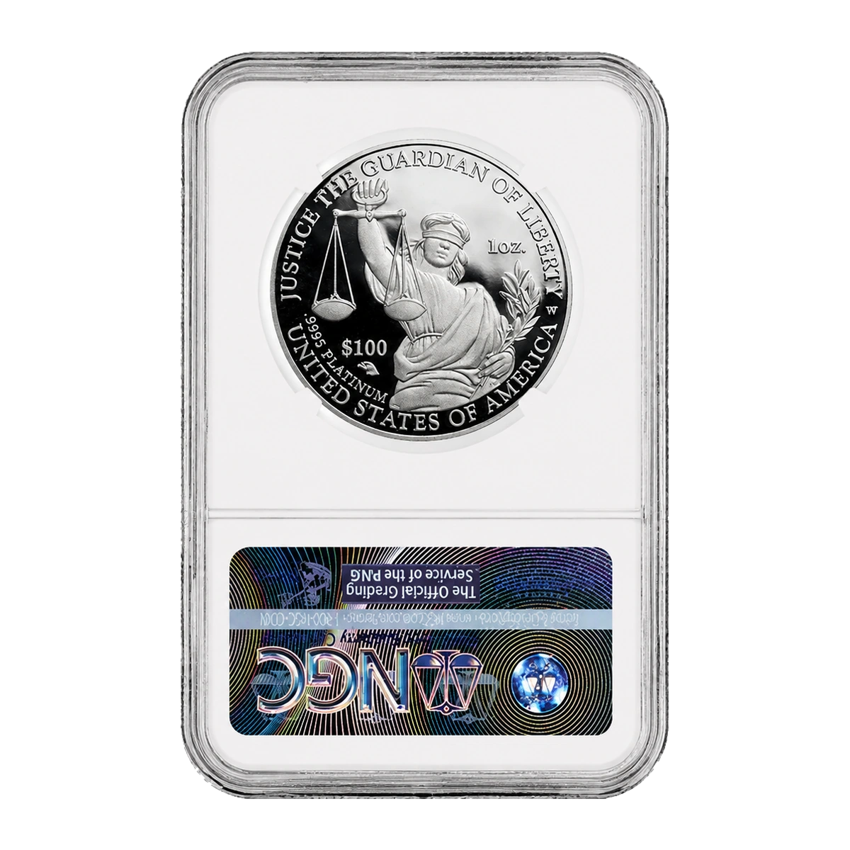 2010 American Eagle One Ounce Platinum Proof Coin — Proof 70 — reverse of the holder, representative image