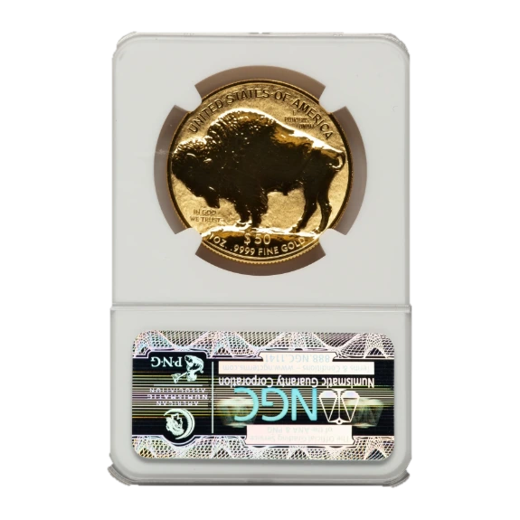 2013 American Buffalo One Ounce Gold Reverse Proof Coin — Proof 70 — reverse of the holder, representative image