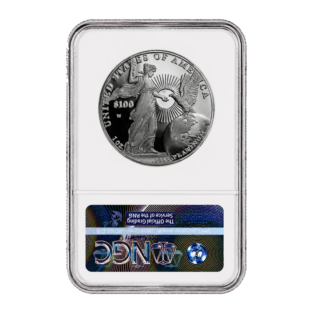 2015 American Eagle One Ounce Platinum Proof Coin — Proof 70 — reverse of the holder, representative image