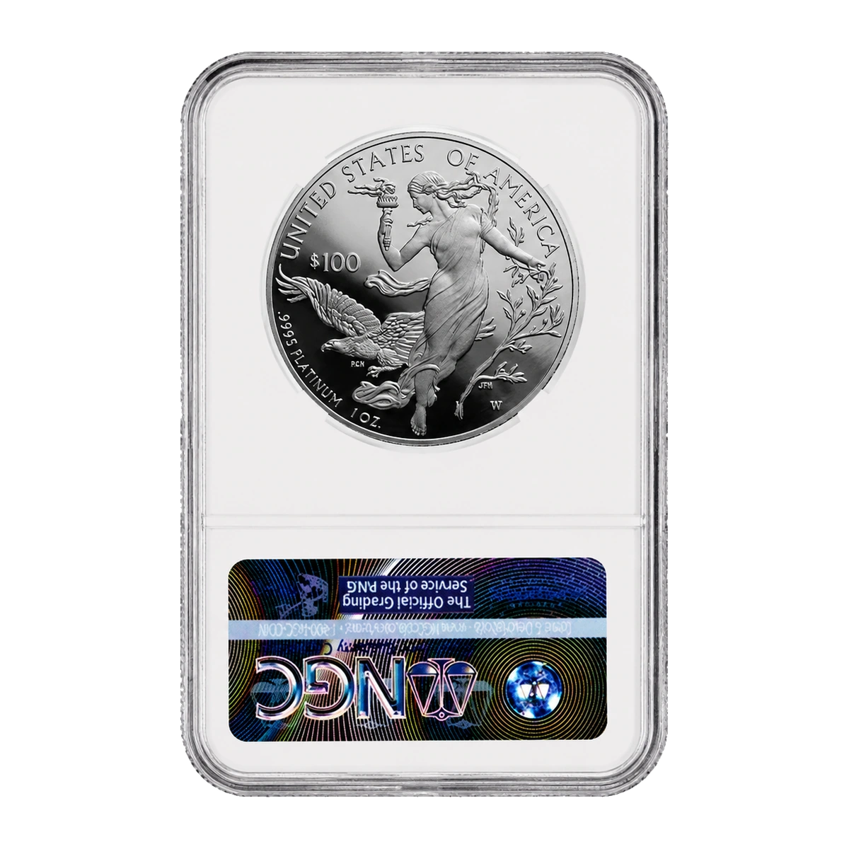 2016 American Eagle One Ounce Platinum Proof Coin — Proof 70 — reverse of the holder, representative image