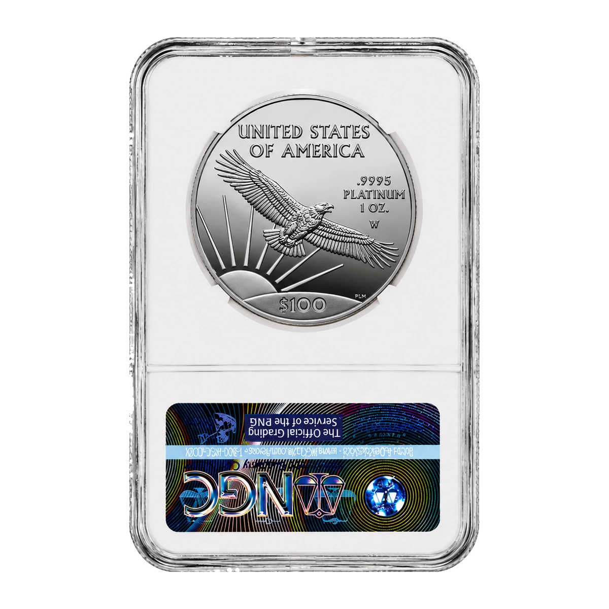 2019 American Eagle One Ounce Platinum Proof Coin — Proof 70 — reverse of the holder, representative image