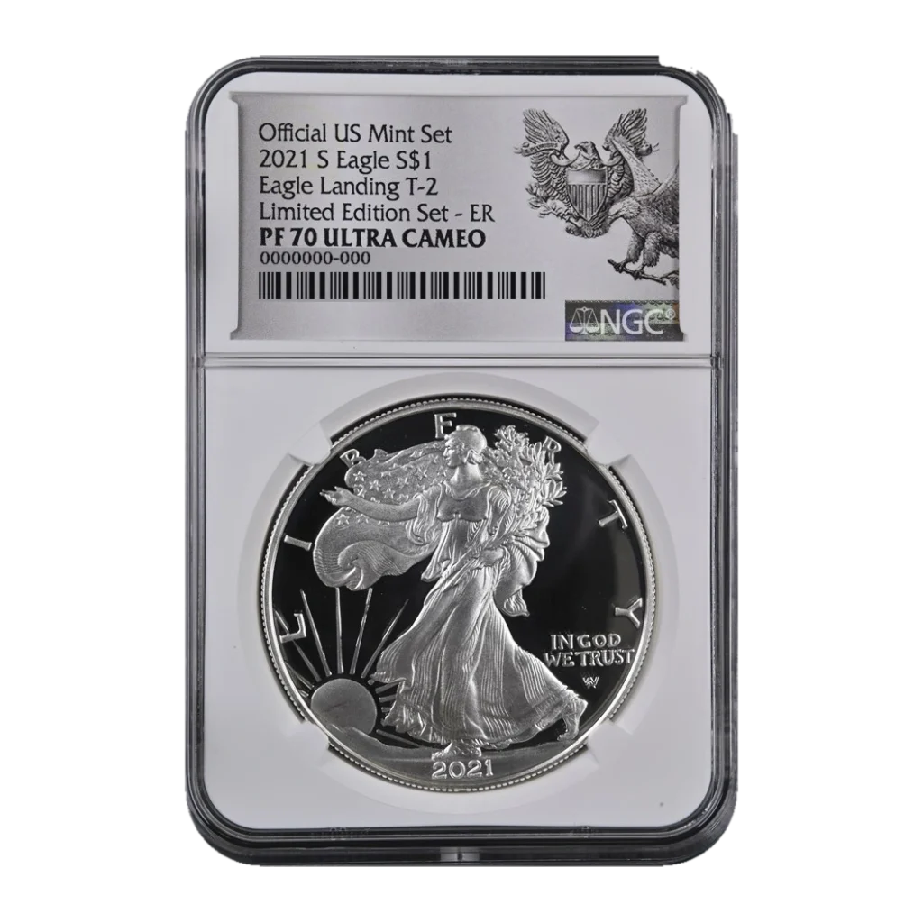 2021-S American Eagle One Ounce Silver Proof Coin (Type 2) — Proof 70 — representative image
