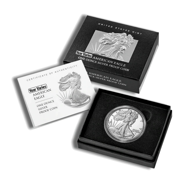 American Eagle One Ounce Silver Proof Coin with Box and Certificate of Authenticity — Year Varies — representative image