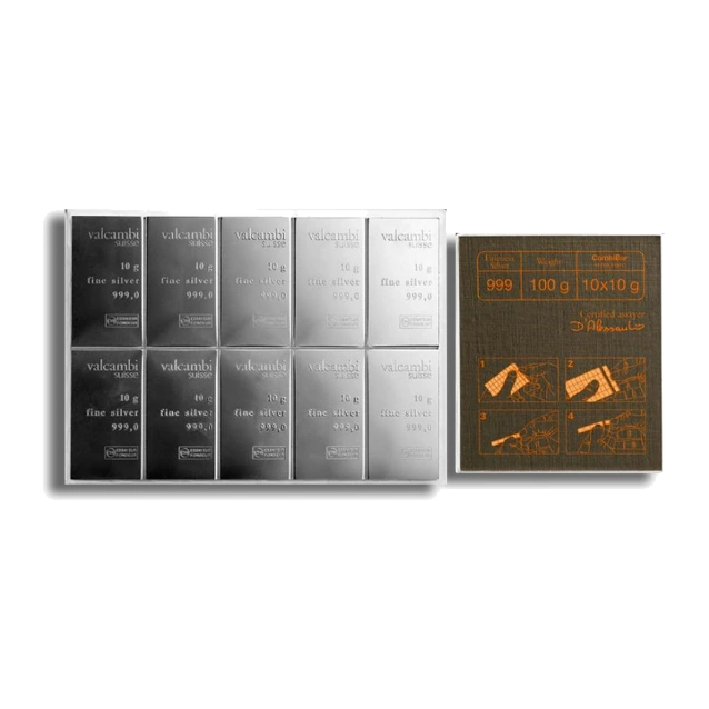 Valcambi Silver CombiBar — 10 × 10 Gram (In Assay) — representative image