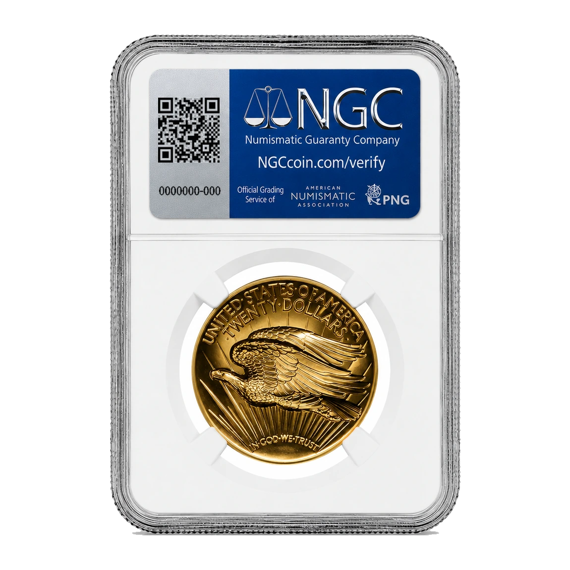 2009 Ultra High Relief Double Eagle One Ounce Gold Coin — Mint State 70 — reverse of the holder, representative image