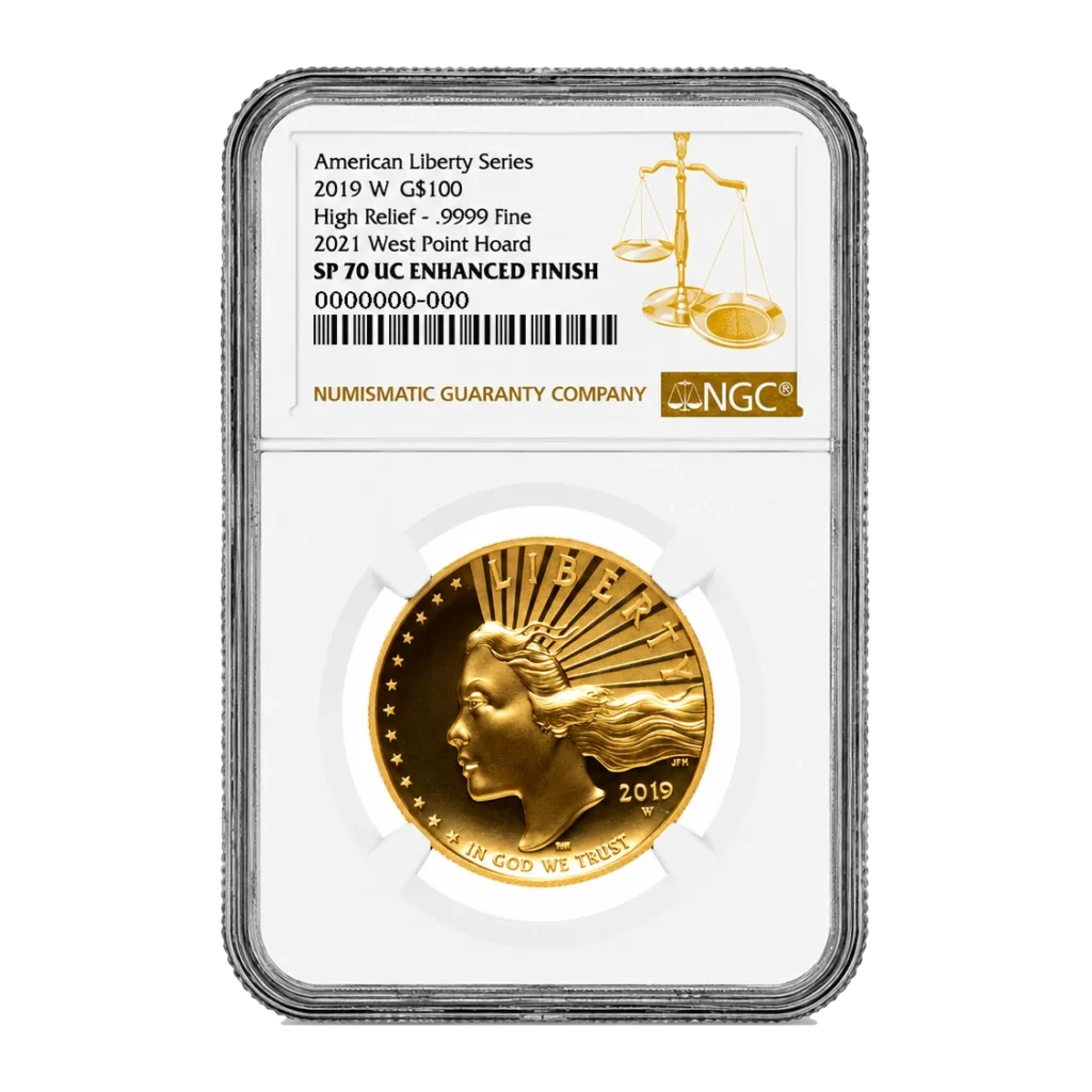 2019 American Liberty High Relief One Ounce Gold Enhanced Uncirculated Coin — Specimen 70 — representative image