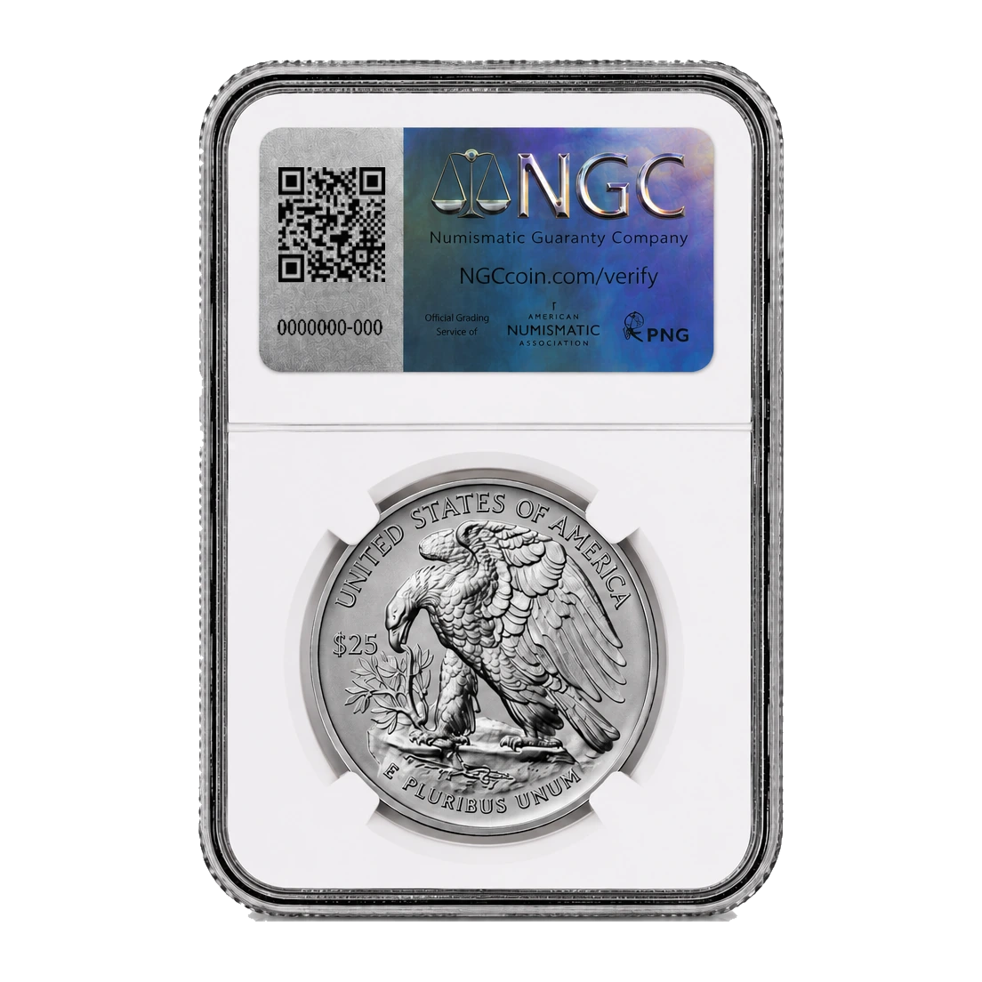 2020 American Eagle One Ounce Palladium Uncirculated Coin — Mint State 70 — reverse of the holder, representative image