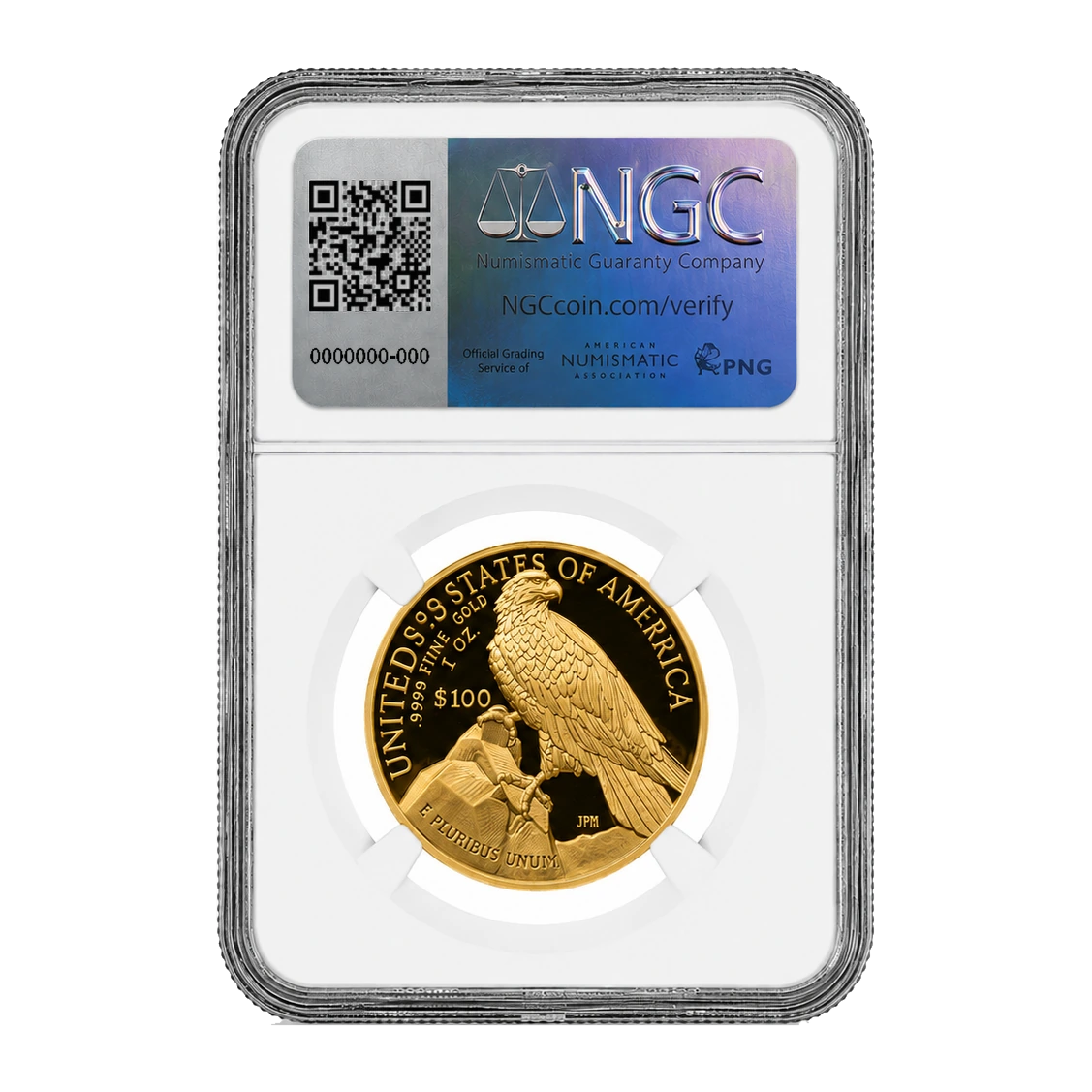 2023 American Liberty High Relief One Ounce Gold Proof Coin — Proof 70 — reverse of the holder, representative image