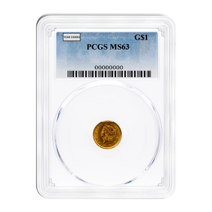Liberty Head Type 1 Gold Dollar — Mint State 63 (Year Varies) — representative image
